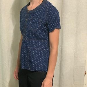 Navy Blue Floral Carhartt Scrub Top